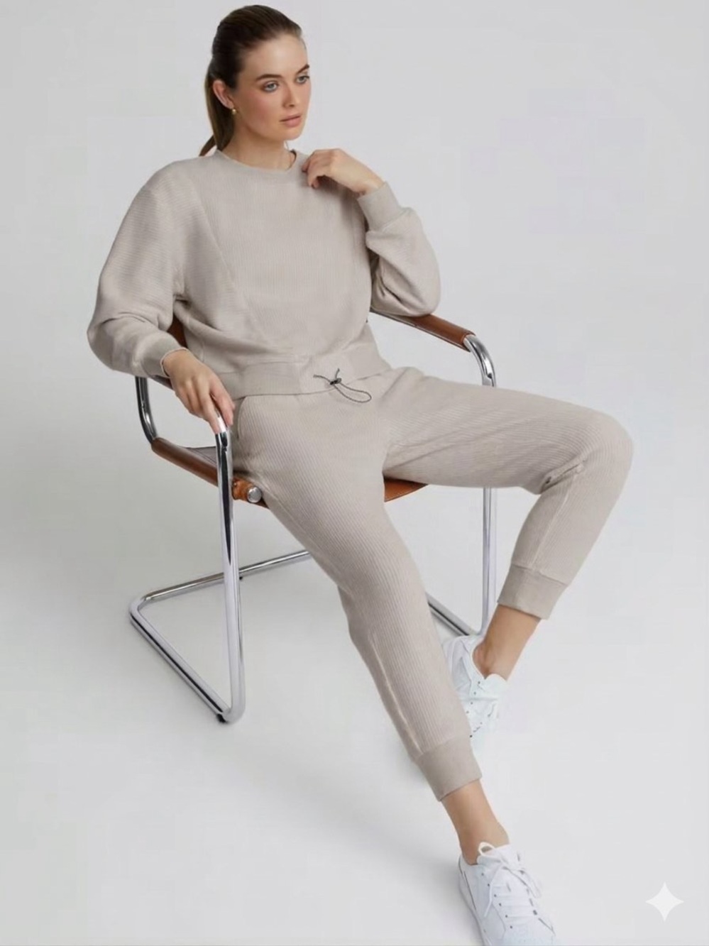 VARLEY Chaucer Ribbed Cord Knit Pants Joggers Ivory Cloud / Egret Off-White XS